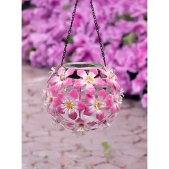 Solar-LED-Hängeleuchte "Hibiskus" pink