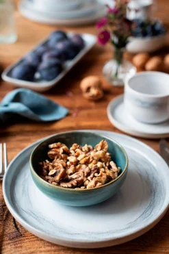 Speiseteller-Set, Steinzeug TIEFER SEE Grau / Weiß