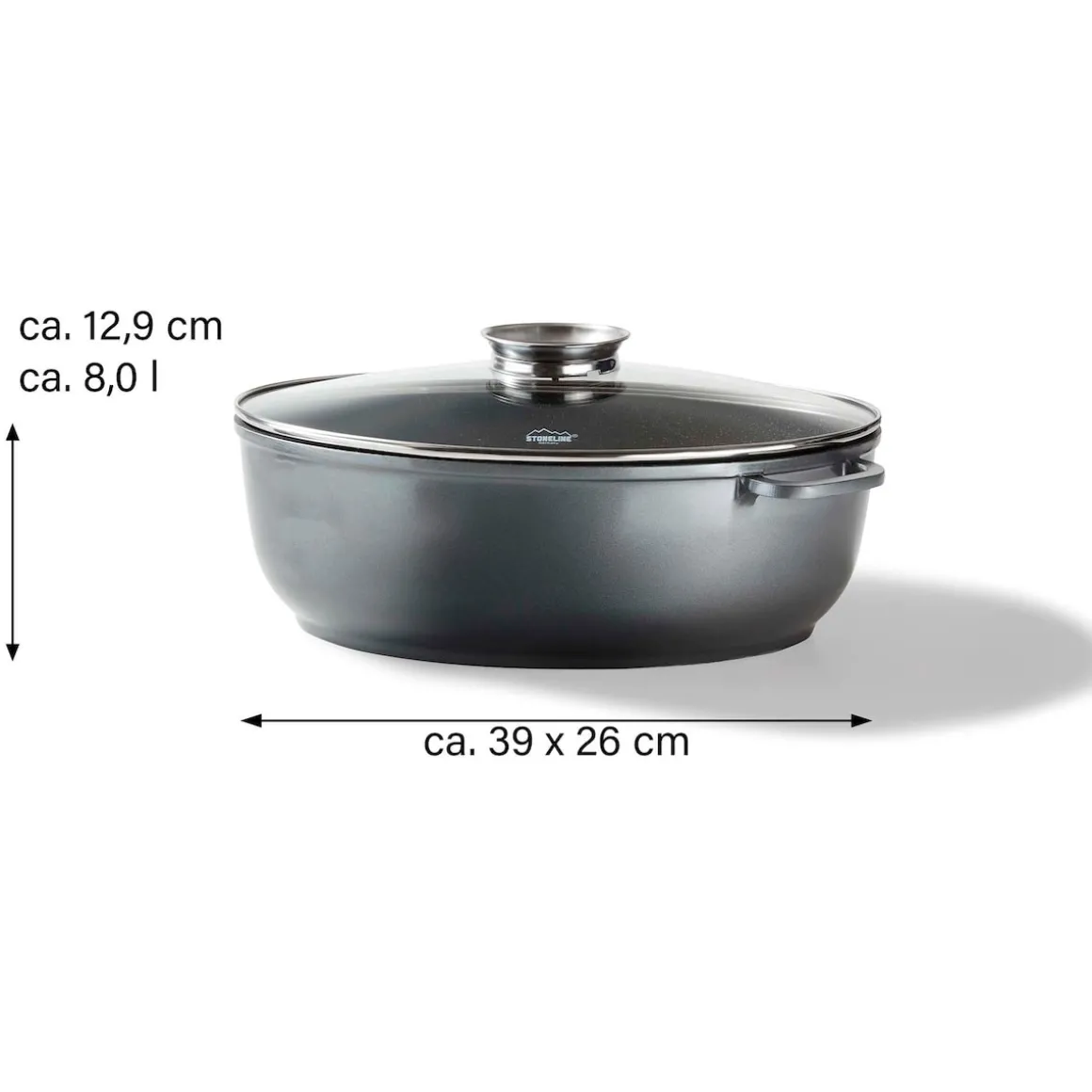 STONELINE Bräter Schmortopf Oval 39x26 cm | mit Deckel