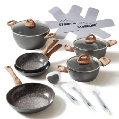 STONELINE CERAMIC Keramik Kochgeschirr-Set 14-teilig | mit Deckeln - Holzoptik