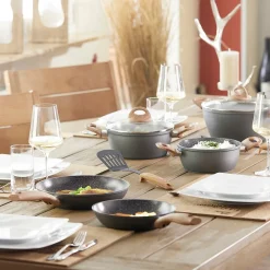 STONELINE CERAMIC Keramik Kochgeschirr-Set 14-teilig | mit Deckeln - Holzoptik