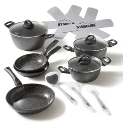 STONELINE CERAMIC Keramik Kochgeschirr-Set 14-teilig | mit Deckeln - Schwarz