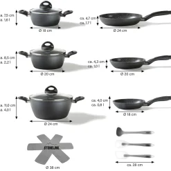 STONELINE CERAMIC Keramik Kochgeschirr-Set 14-teilig | mit Deckeln - Schwarz