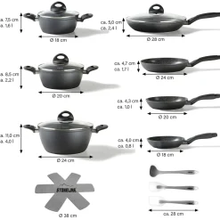 STONELINE CERAMIC Keramik Kochgeschirr-Set 16-teilig 18/20/24/28 | mit Deckeln