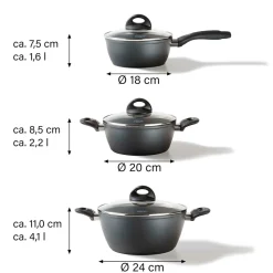 STONELINE CERAMIC Keramik Kochgeschirr-Set 6-teilig 18/20/24 | mit Deckeln