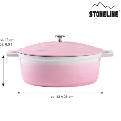 STONELINE Cocotte Bräter Oval 32x25 cm Rosa | mit Deckel