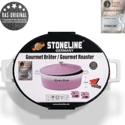 STONELINE Cocotte Bräter Oval 32x25 cm Rosa | mit Deckel