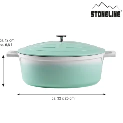 STONELINE Cocotte Bräter Oval 32x25 cm Mint | mit Deckel