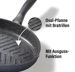 STONELINE Fisch- und Schnitzelpfanne Oval 35x24 cm | mit Deckel