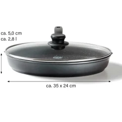 STONELINE Fisch- und Schnitzelpfanne Oval 35x24 cm | mit Deckel