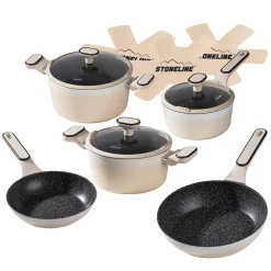 STONELINE Kochgeschirr-Set 11-teilig 18/20/24 Creme | mit Deckeln