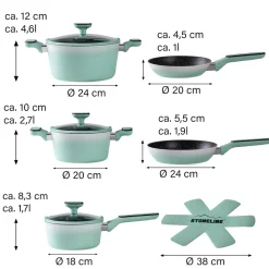 STONELINE Kochgeschirr-Set 11-teilig 18/20/24 Mint | mit Deckeln