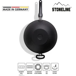STONELINE Made in Germany Wokpfanne 32 cm mit abnehmbarem Griff | ohne Deckel - Schwarz