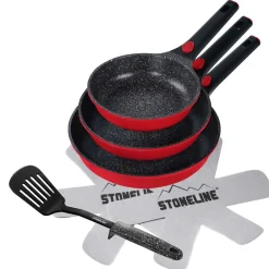 STONELINE SMART Pfannen-Set 3-teilig Rot mit abnehmbaren Griffen | ohne Deckel - Schwarz