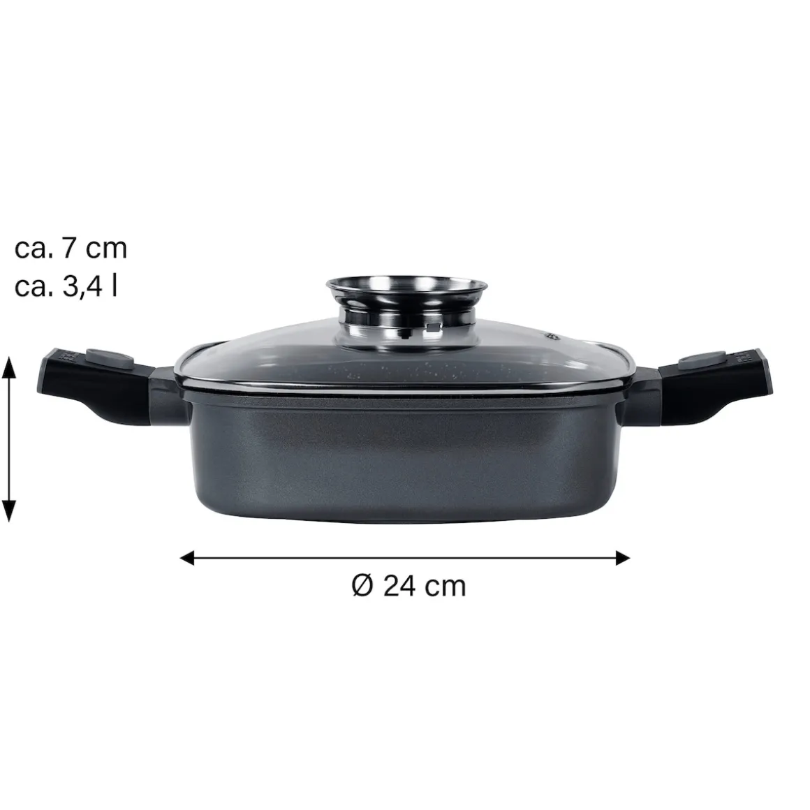 STONELINE SMART Servierpfanne Eckig 24 cm | mit Deckel