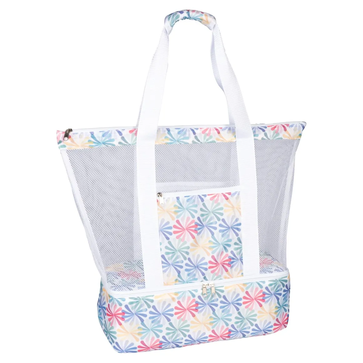 Strand- und Kühltasche "2 in 1" weiß/bunt