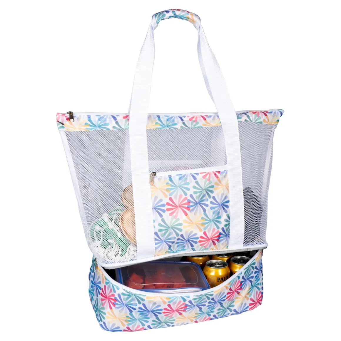 Strand- und Kühltasche "2 in 1" weiß/bunt