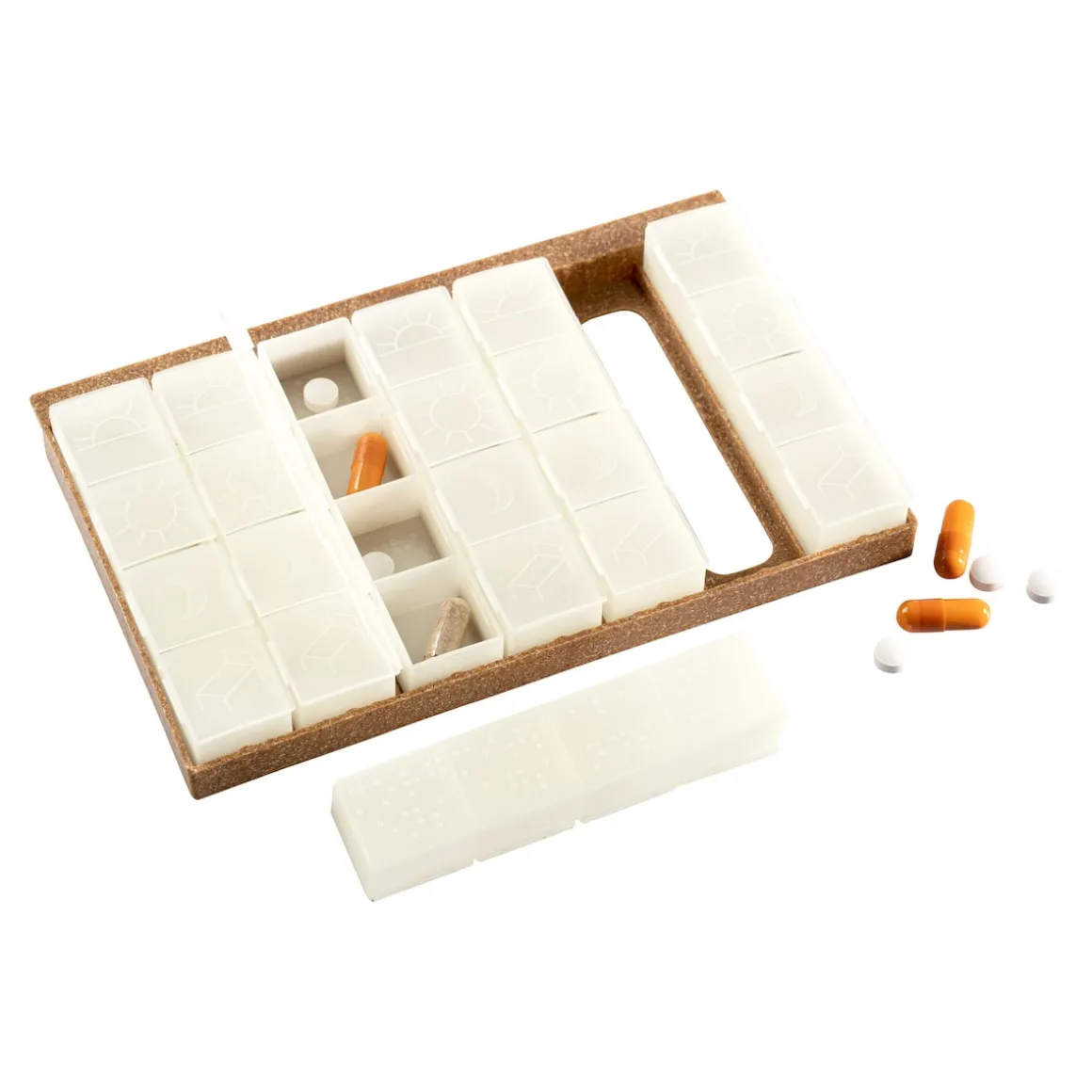 Tablettenbox 7 Tage, inkl. 4 Fächer pro Tag „glow in the dark“