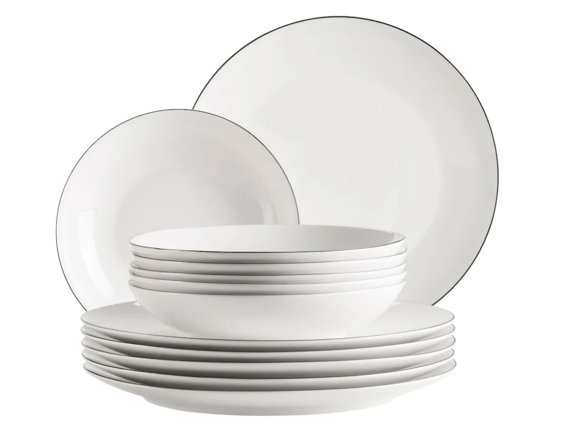 Tafelservice, Porzellan Felise Weiß / Schwarz