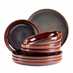 Tafelservice, Steinzeug Elina Uno Rot / Braun