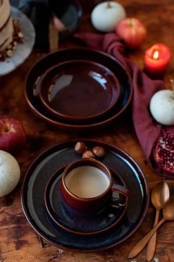 Tafelservice, Steinzeug Elina Uno Rot / Braun