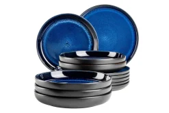 Tafelservice, Steinzeug NIARA Schwarz / Blau