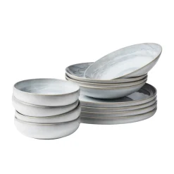 Tafelservice, Steinzeug TIEFER SEE Grau / Weiß