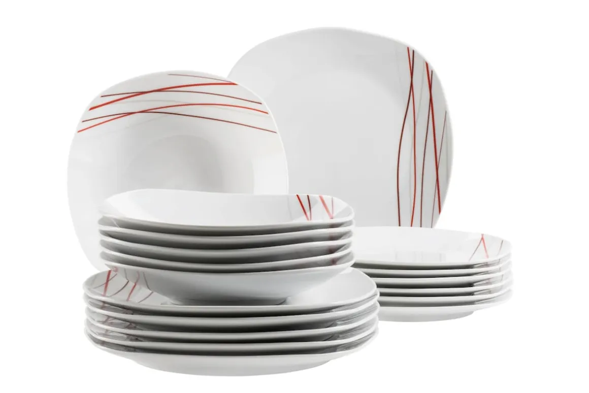 Tellerset, Porzellan Sencilla 6 x Speiseteller, 6 x Suppenteller, 6 x Dessertteller