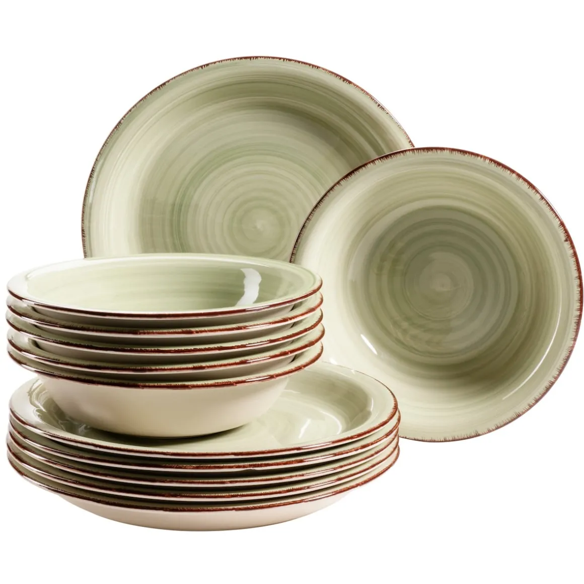 Teller-Set, Steingut Lumaca Olivgrün