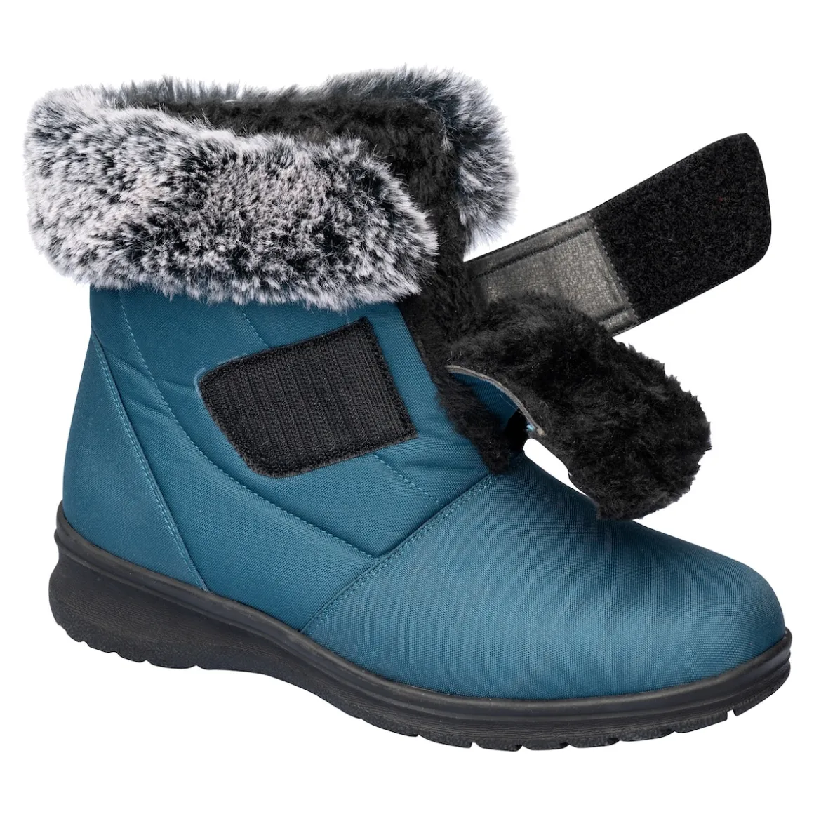 Winterstiefelette mit Spikes & Klett „Monika“ petrol