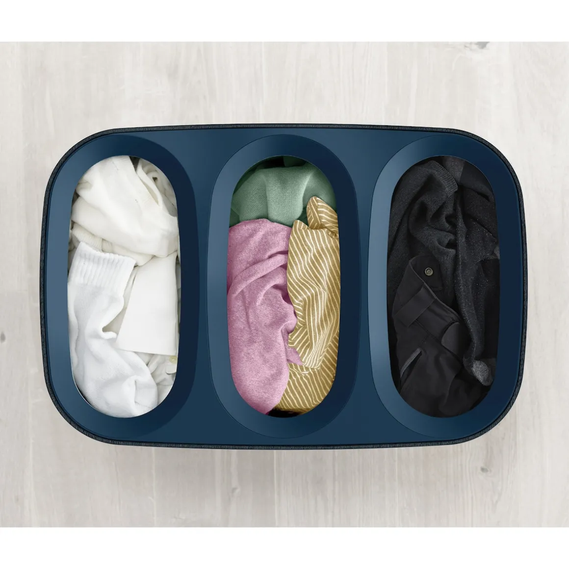 Wäschesammler, Wäschekorb Tota Trio mit Deckel, 3 Fächer, 90 l schwarz