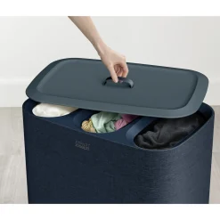 Wäschesammler, Wäschekorb Tota Trio mit Deckel, 3 Fächer, 90 l schwarz